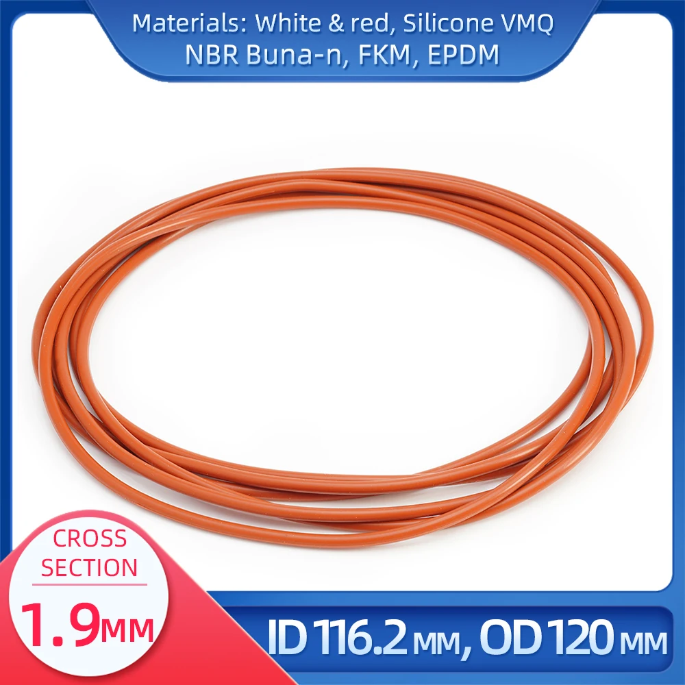 

O Ring CS 1.9mm ID 116.2 mm OD 120 mm Material With Silicone VMQ NBR FKM EPDM ORing Seal Gaske