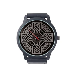 Customize Pattern Quartz Wrist Watch Men's 3Hands Cross Shield Design Strange Lines Gifts For Music player