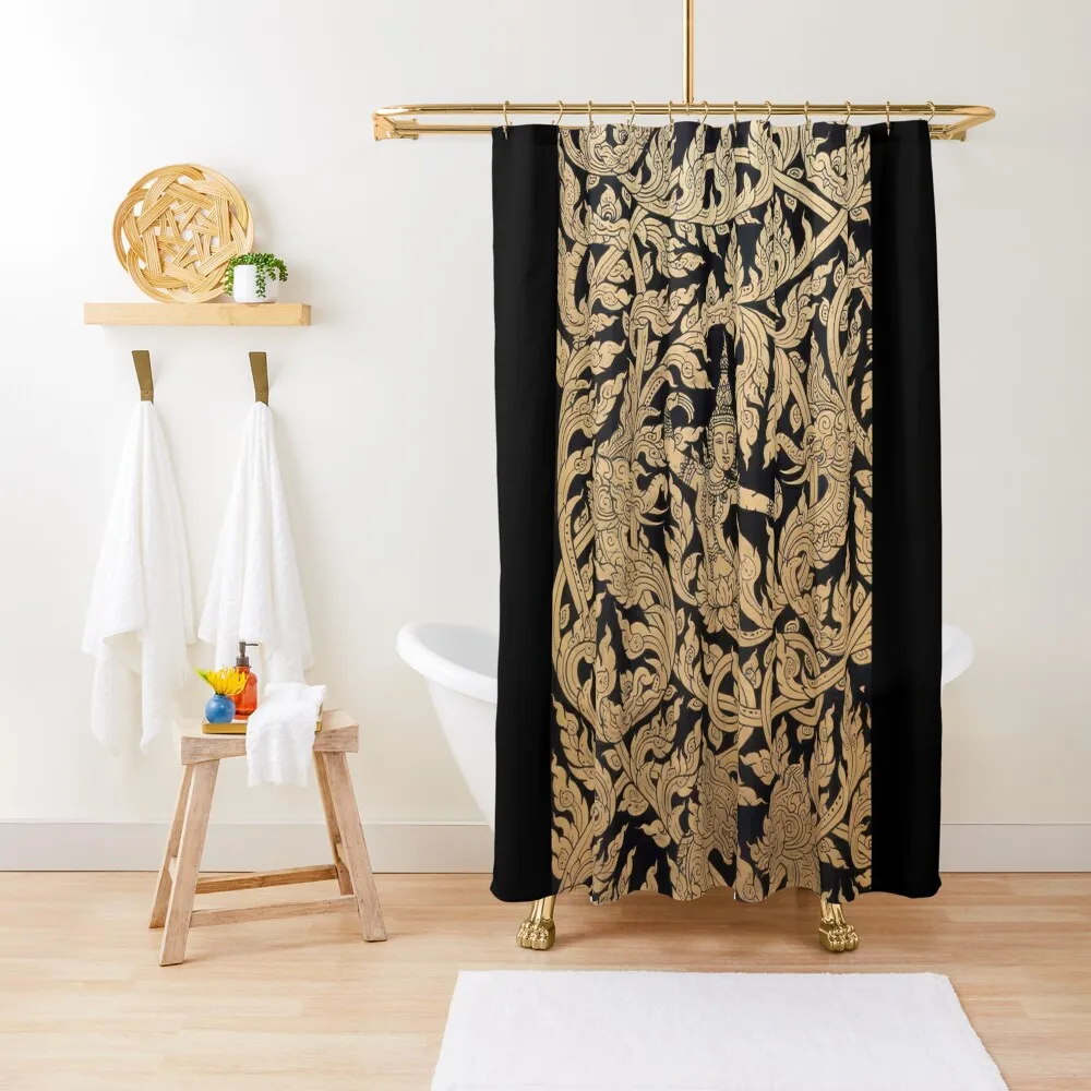 

Apsara Temple Decoration Golden Thai Dancer Shower Curtain Modern Showers For Bathroom Anime Shower Curtain