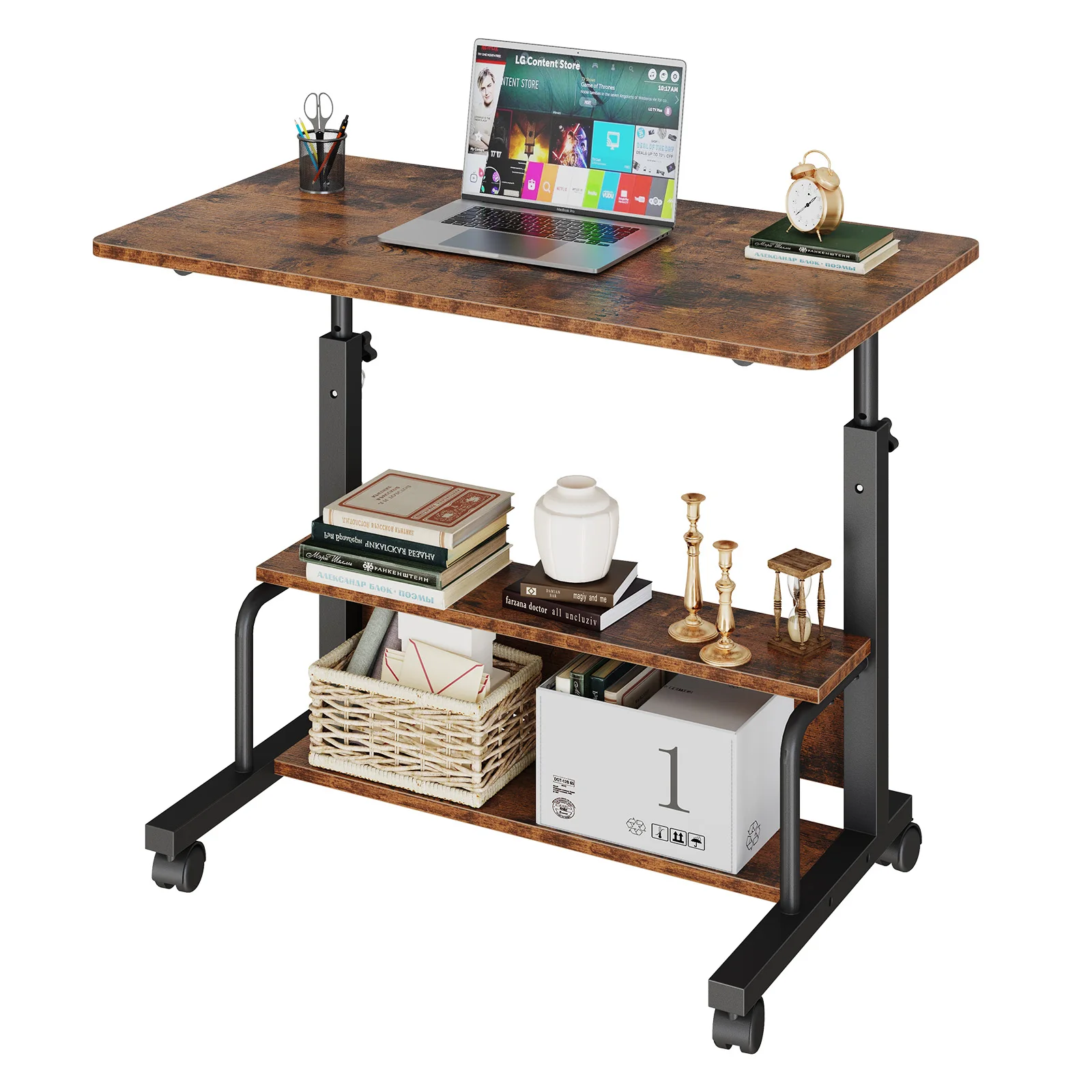 #¥forJHK 31.5IN Adjustable Height Mobile Standing Computer Desk with Locking Wheels Metal Frame