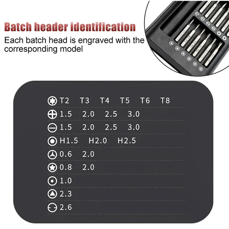 25-in-1 Präzisions-Schraubendreher-Set mit 24 Arten von Torx-, Sechskant- und Flachkopf-Bits, Mini-Taschenformat für Elektronik-Reparaturen – Detail 3