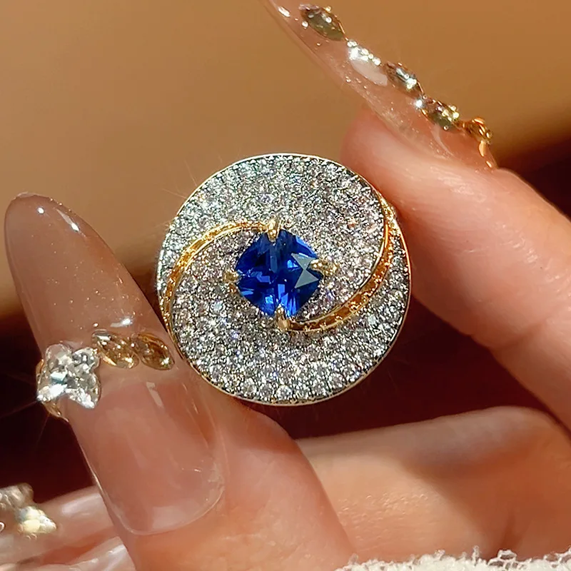 Copper Ring for Women, Colorful Zircon, Red Corundum, Full Diamond, Fashionable High-end Versatile Design