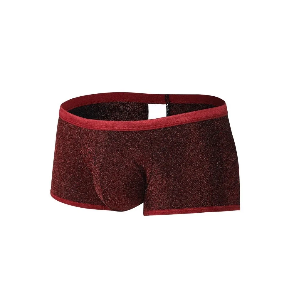 Men Shiny Glitter Boxer Briefs Low Waist Yarn Fabric Binding Edge Underwear Sexy Male Intimate Lingerie For Party Night