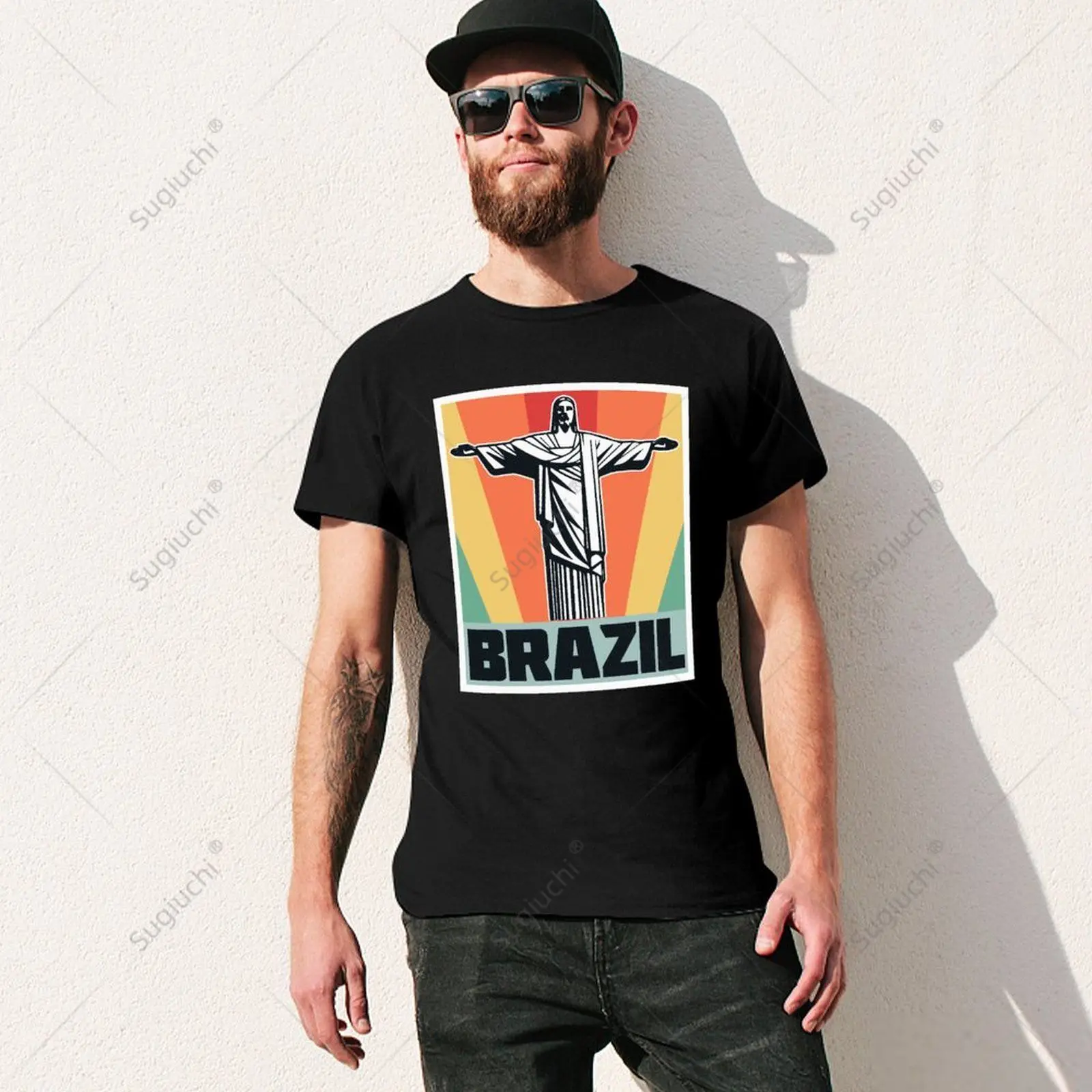 Unisex Men Brazil Retro Statue of Christ from Rio De Janeiro Tshirt Tees T Shirts Women Boys 100% Cotton T-Shirt