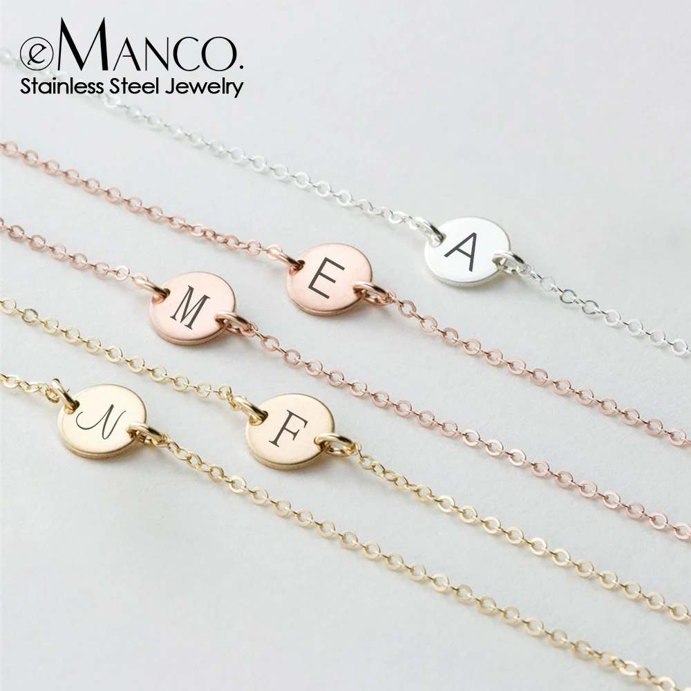 eManco Engraved 26 Letter Pendant Necklace Women's Popular Charm Necklace Genuine Stainless Steel Necklace