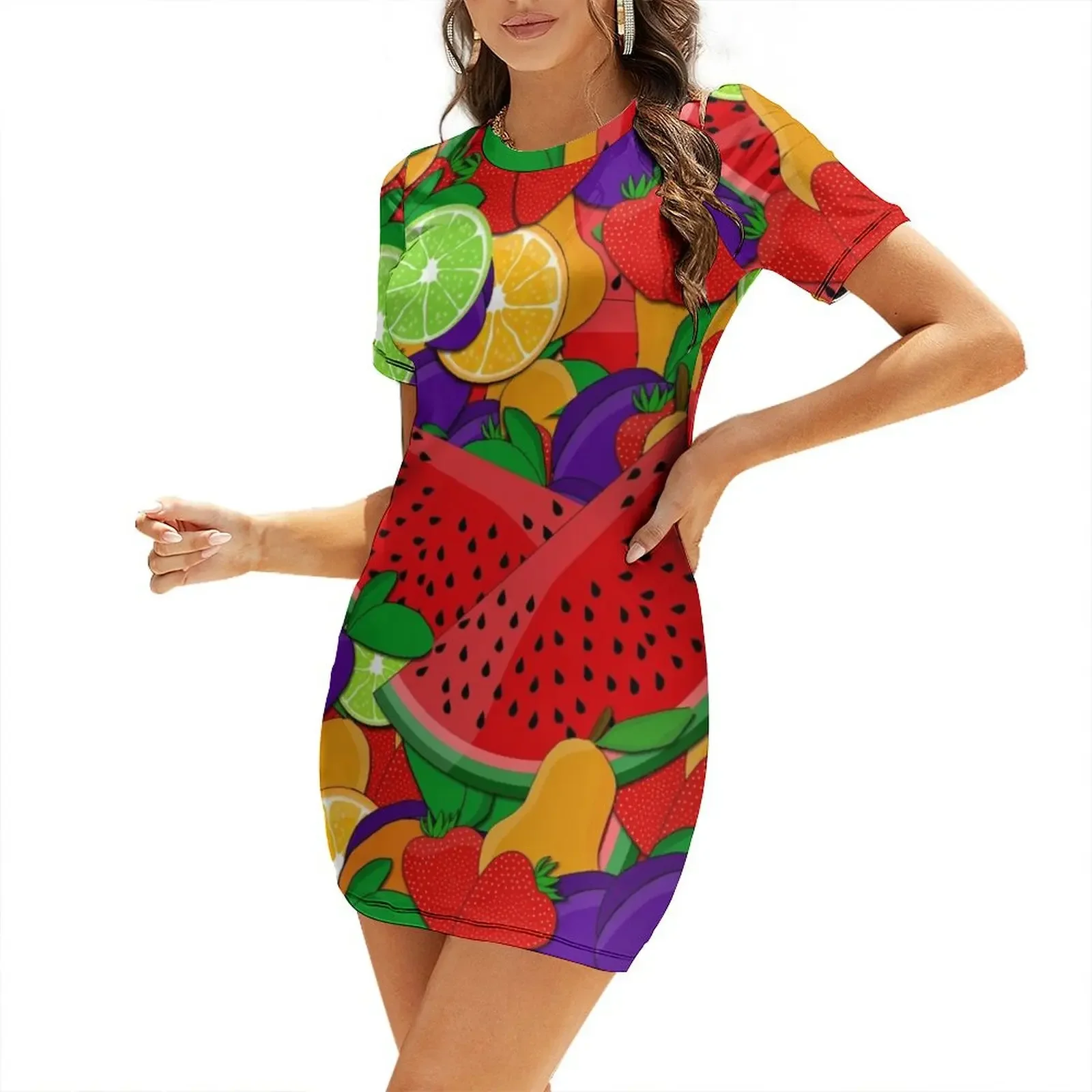 

Summer fruits Short-Sleeved Dress Dress vintage elegant dress evening woman chic and elegant evening