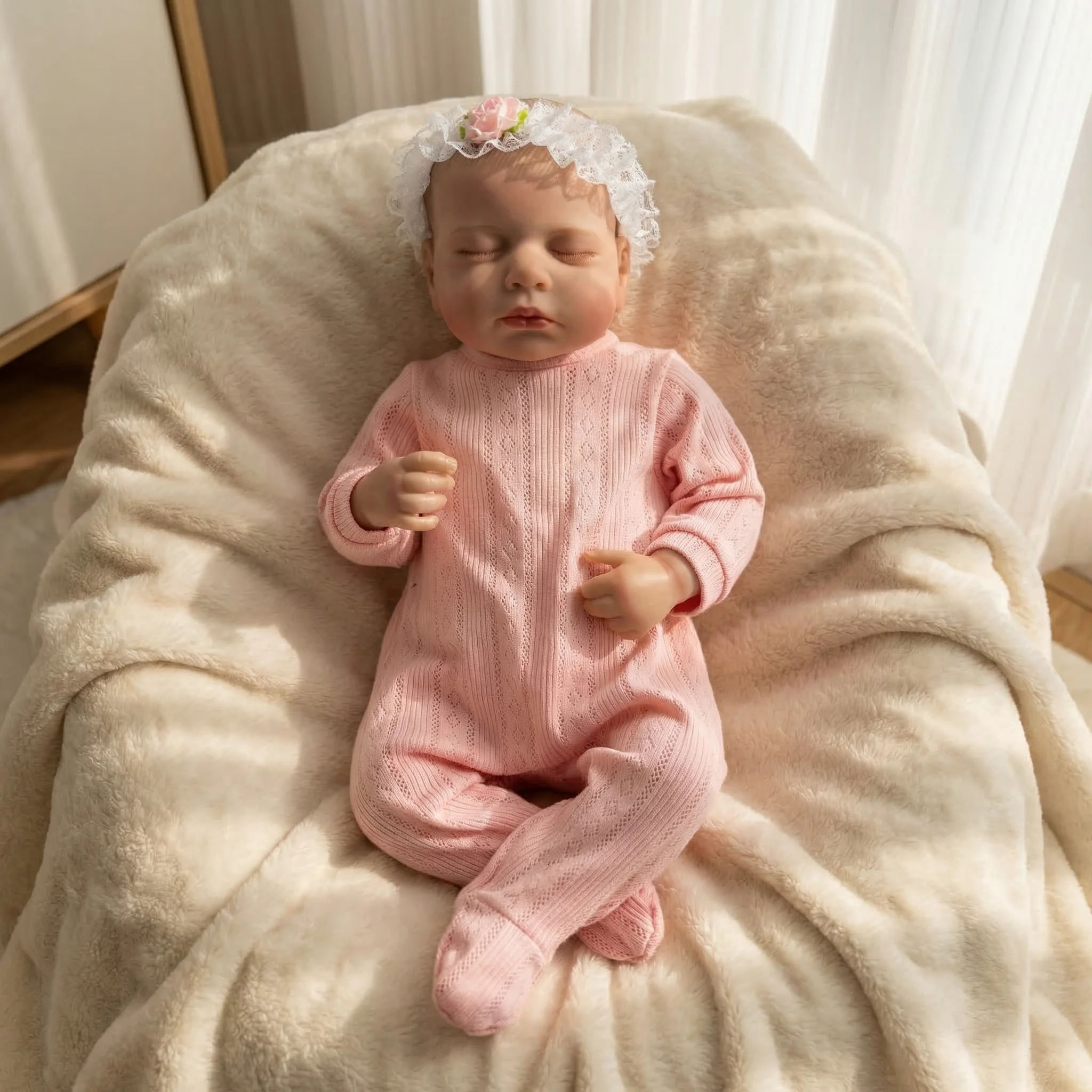

50CM Loulou Newborn Baby Doll Reborn Asleep Soft Body Lifelike 3D Skin with Visible Veins High Quality Handmade Doll