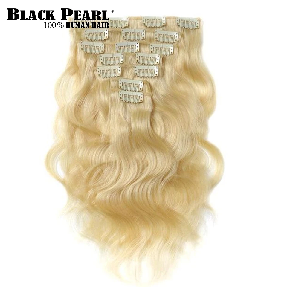 613 Blond Highlight warna Virgin Body gelombang klip-In ekstensi rambut tubuh klip bergelombang ekstensi rambut mesin Brasil Remy