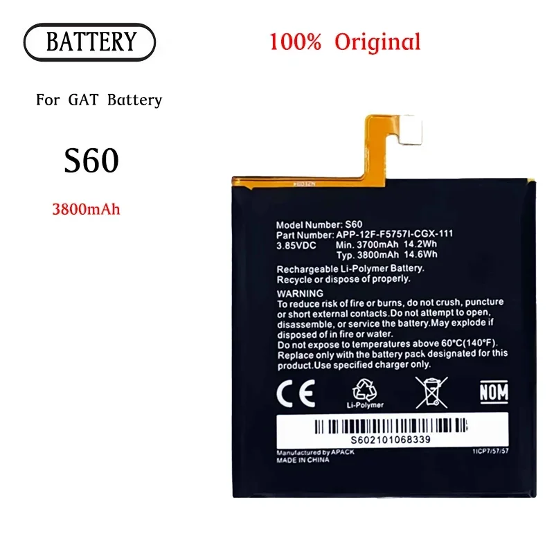 

100% Original Replacement Battery For Caterpillar Cat S60 CUBA-BL00-S50-000 458002-S40 APP-12F-F57571-CGX-111 BATTERY