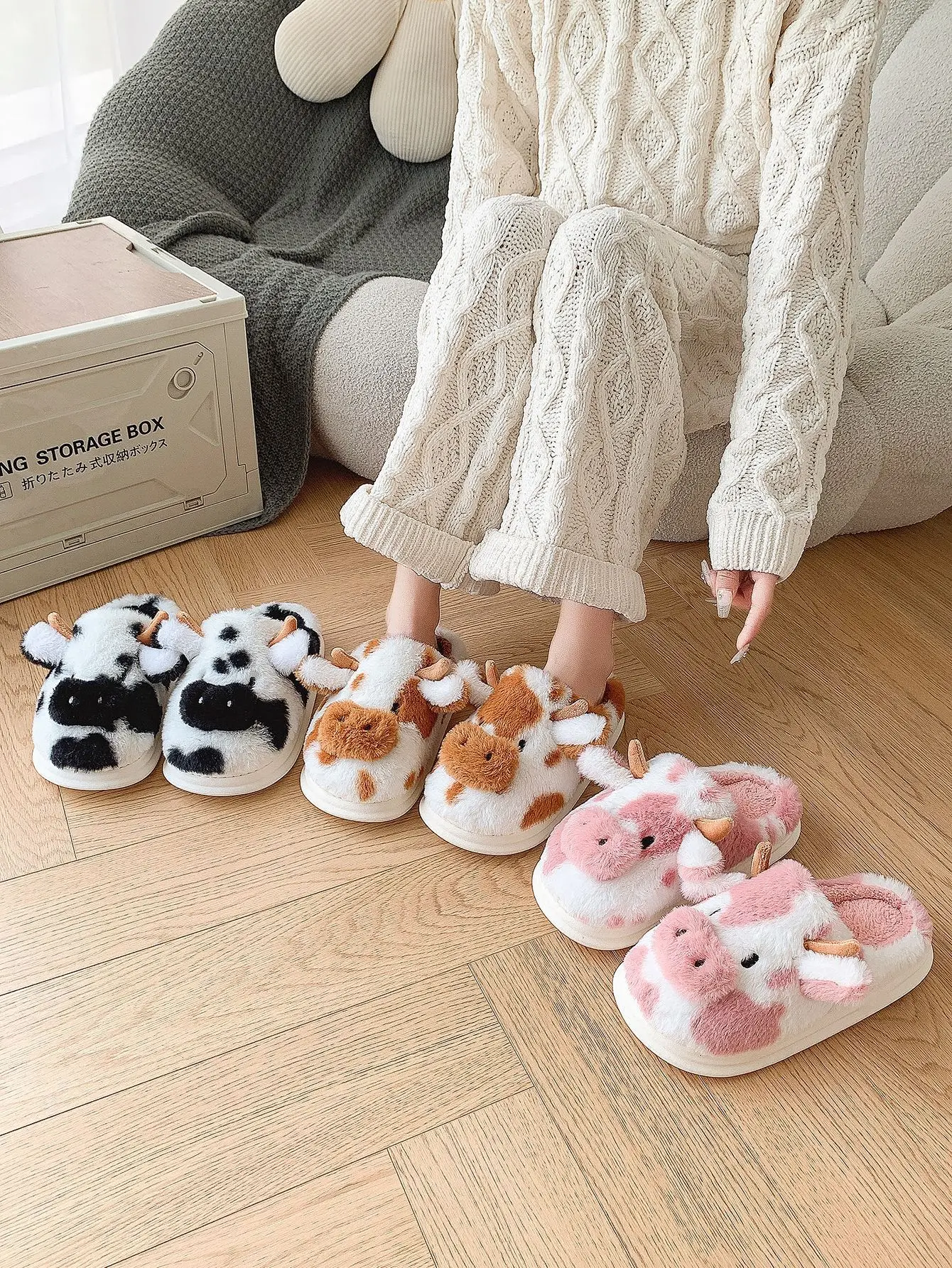 Gyios Pantofole in Cotone Invernali Peluche da Donna Suola Morbida Eva, Tomaia Finta Pelle Scamosciata, Fodera Pelliccia, Comode Ciabatte per