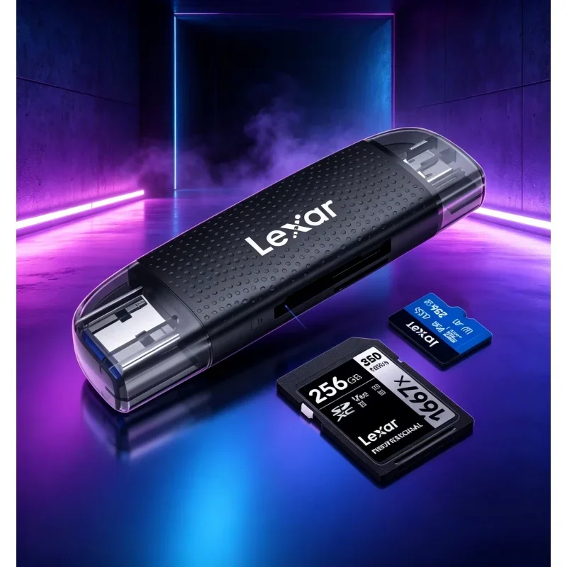 Travel‑Friendly USB3.2 Dual‑Slot Memory Card Reader Adapter Support SD MicroSD TF Card Camera Laptop PC Data Copy