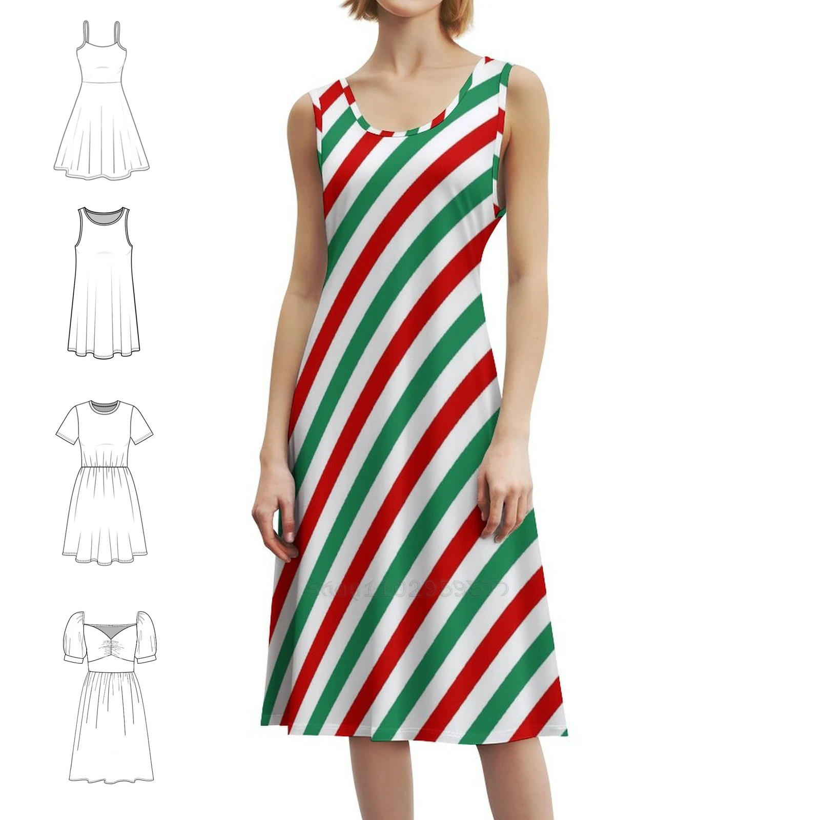 فستان حفلات نسائي من Candycane باللونين الأحمر والأخضر ملابس نادي مطبوعة عصرية للإناث Candycane Candy Christmas Red