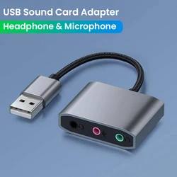 USB to Audio Jack Sound Card Adapter with Dual TRS 3-Pole 3.5mm Headphone and Microphone USB to Aux 3.5mm External Audio Convert