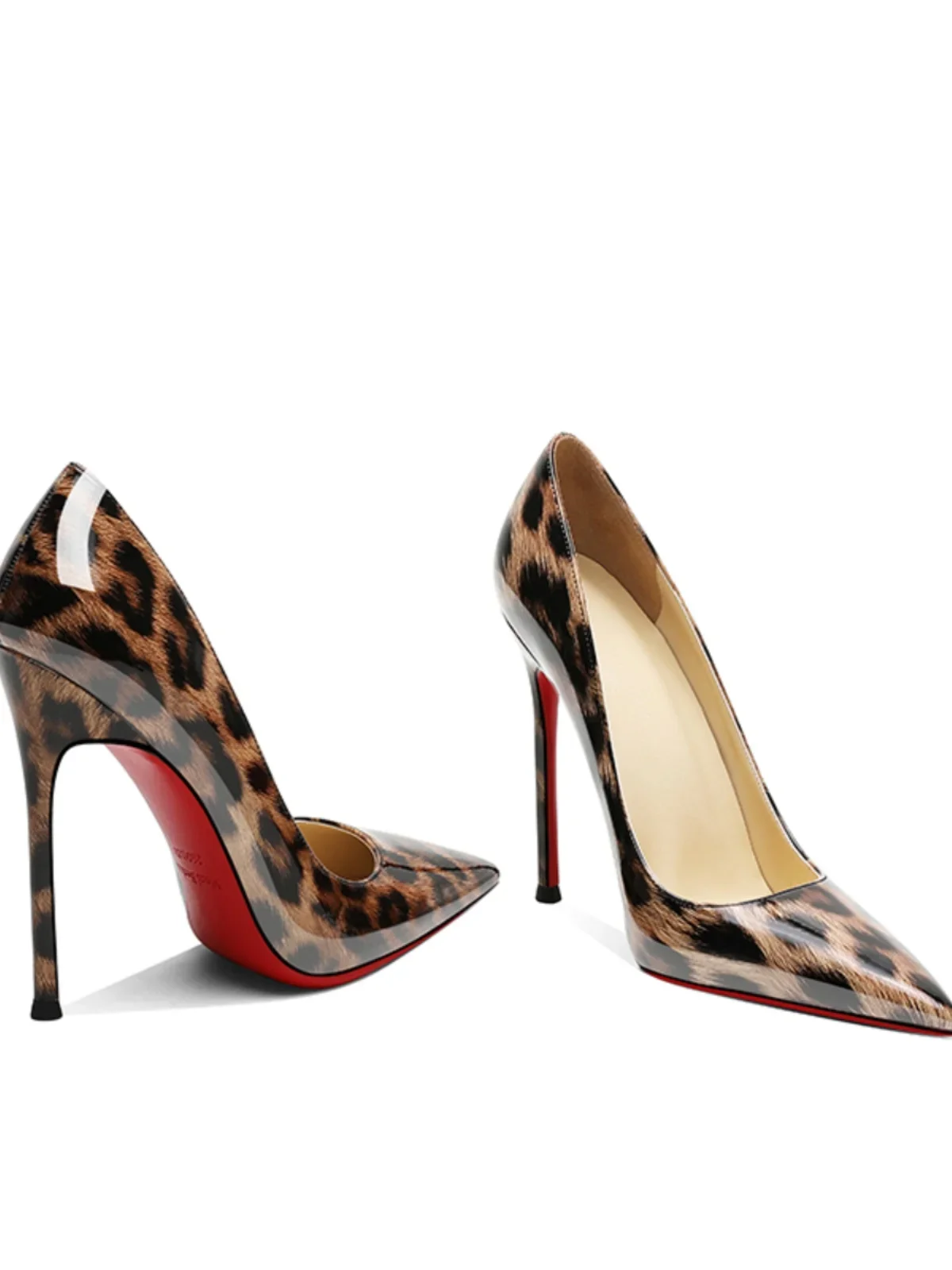 2024 new leopard print red soled high heels French sexy shallow mouth slim heels internet famous single shoes 12CM large