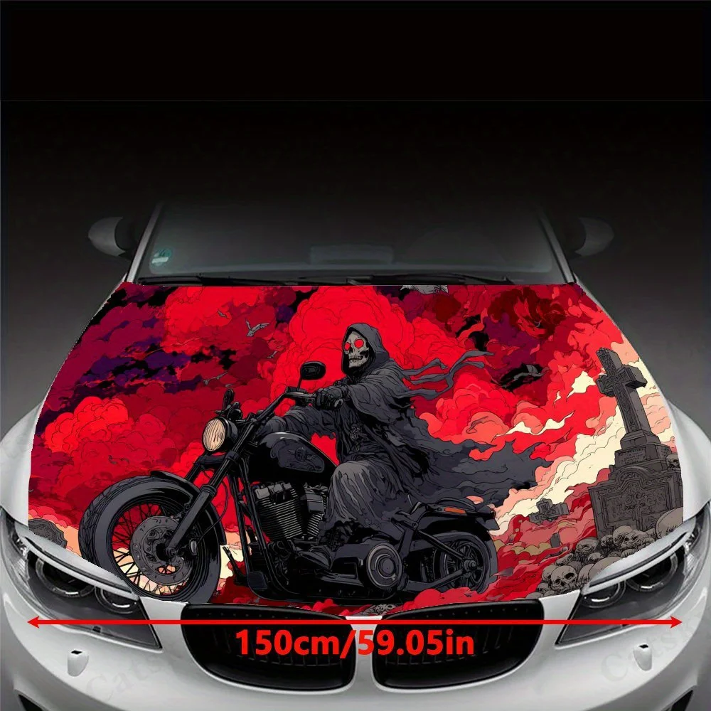 Phantom of Death Under Blood Colored Moonlight Print PVC Car Vinyl Wraps, Self-Adhesive Waterproof Car Hood Decal Sticker, Car D