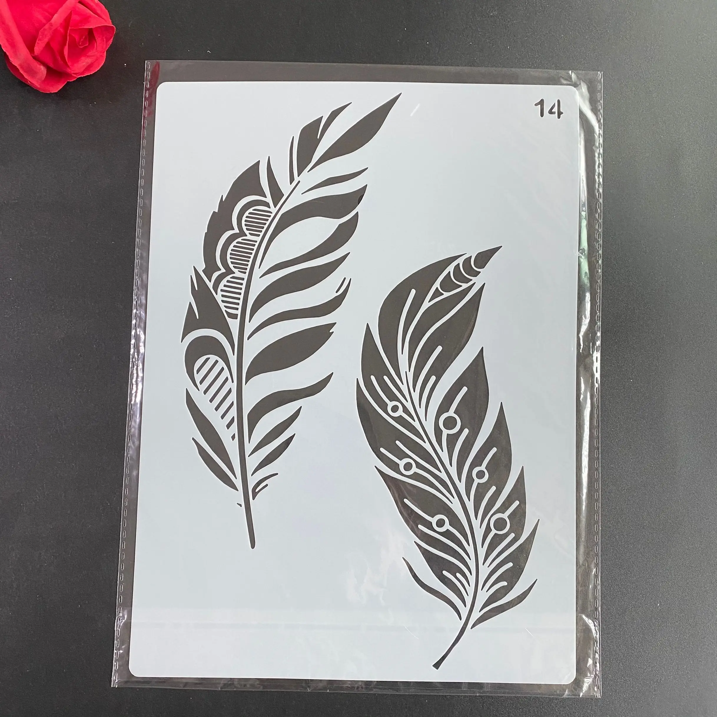 2022 A4  Mandala DIY Stencils Wall Painting Scrapbook Coloring Embossing Album Decorative Paper Card Template feather 29 * 21cm