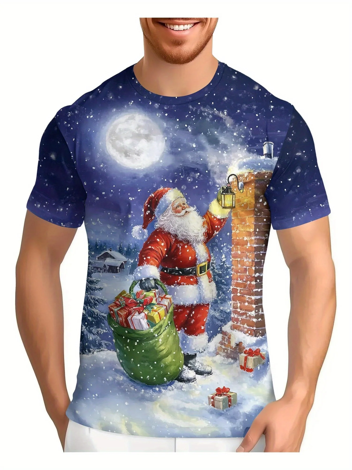 

Men's Shirts Santa Claus 3D Print T-Shirt Stretch Fabric with Festive Holiday Design Santa Party Women's Shirts Kids Tshirt