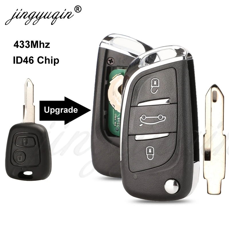 Jingyuqin DS Style Mofified Flip Key Control dla Peugeot 206 207 206CC dla Citroen C2 2 przyciski Fob Remote Key 434MHZ z chipem