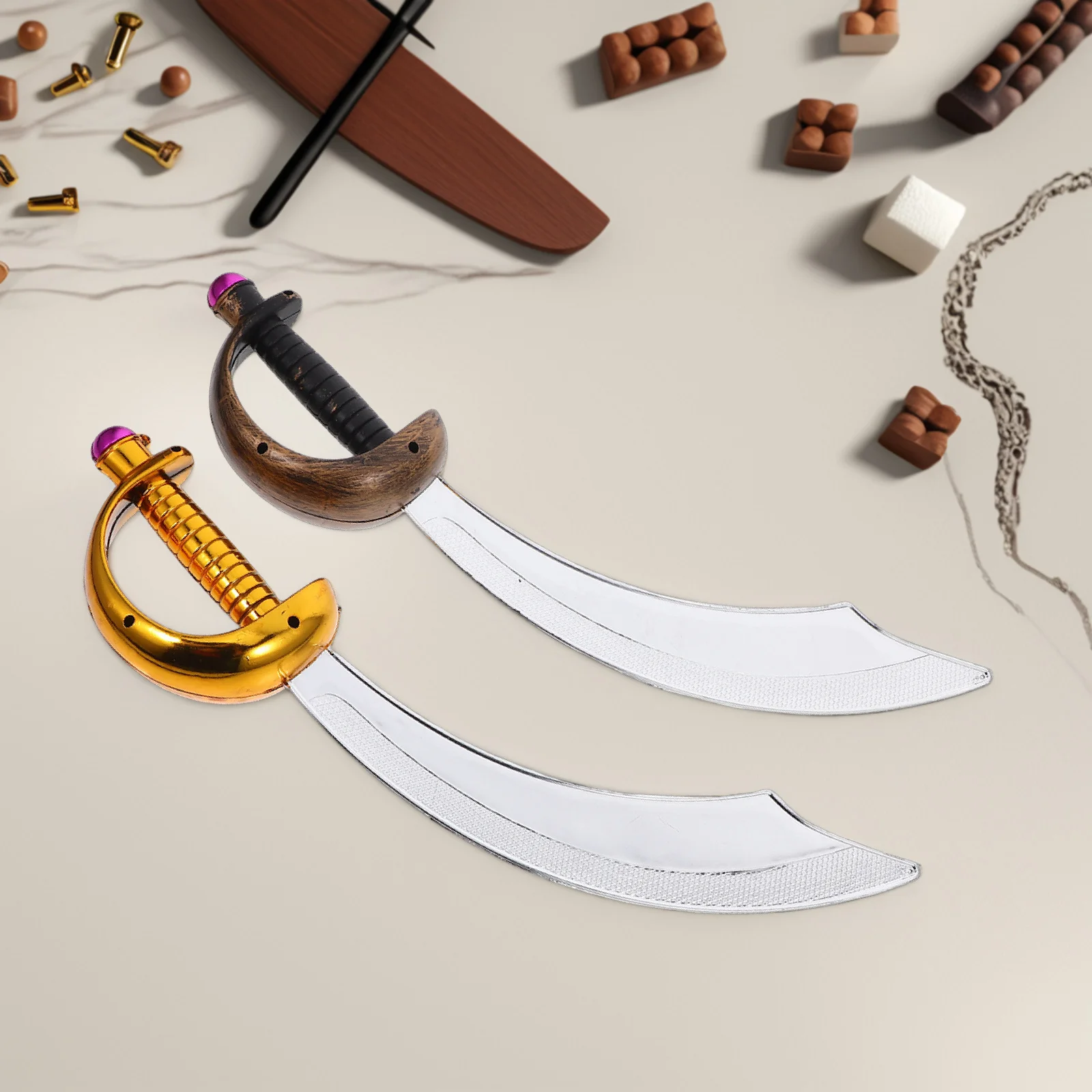 2Pcs Pirate Sword PVC Curved Blade Costume Accessory Halloween Cosplay Pretend Play Party Pirate Props Decorations