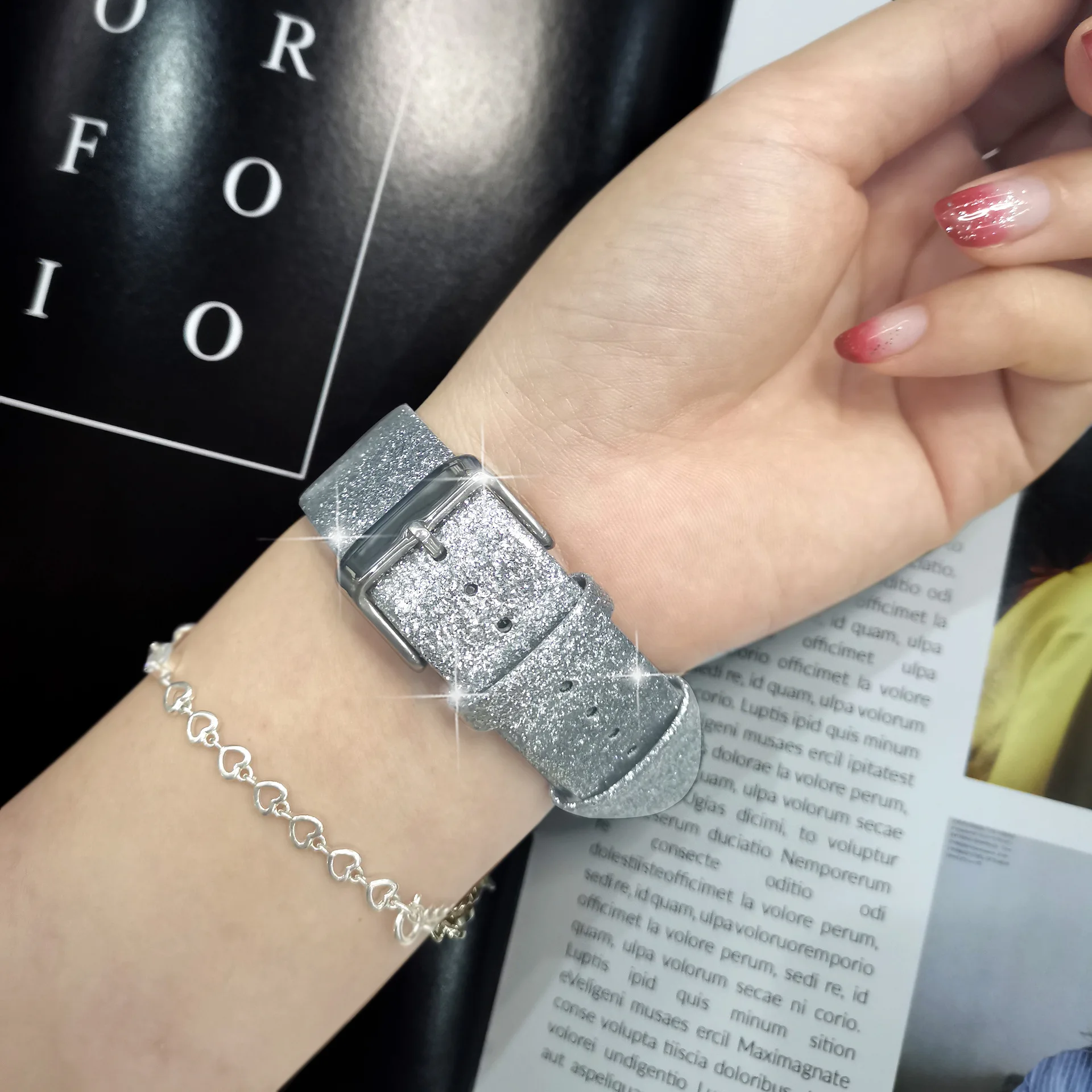 Glitter leather strap For Apple Watch Band 44mm 40mm Ultra 49mm 41mm 42-38-45mm loop Shiny bracelet iWatch Series 7 8 6 5 4 3 SE image 5