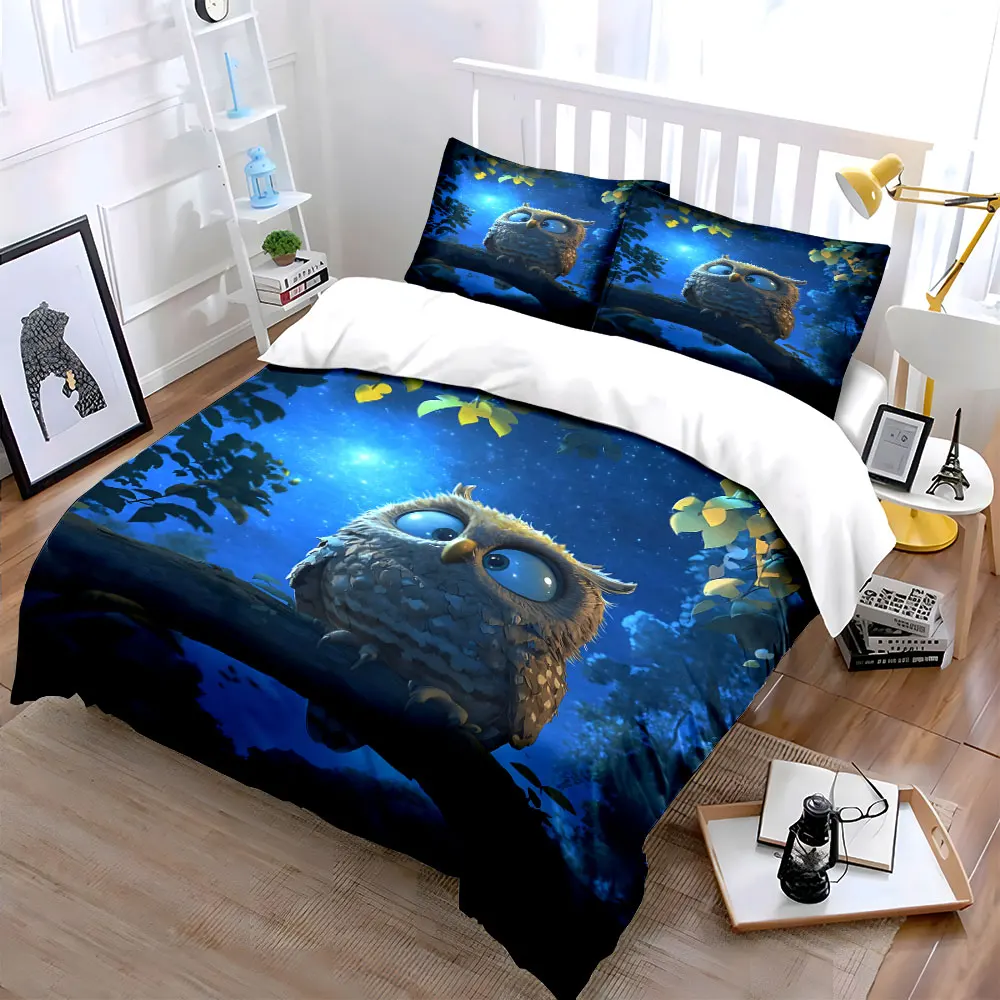 Night Owl Decorative Three-Piece Set Soft Skin-Friendly Bedding Set Includes 1 Duvet Cover And 2 Pillowcase, Gift