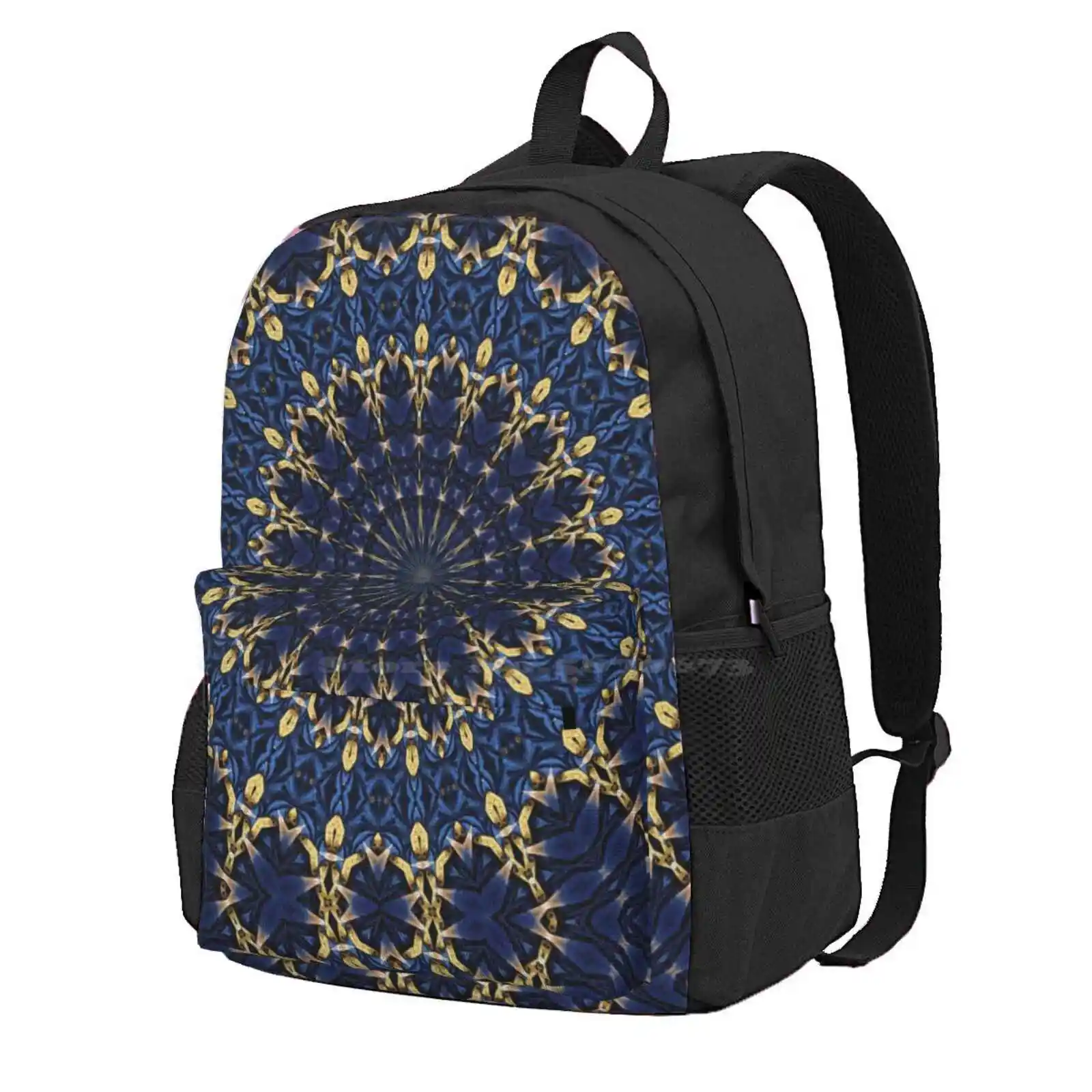 

Navy Blue And Gold Hot Sale Schoolbag Backpack Fashion Bags Abstraction Optical Optics Artistic Sphere Circle Magical