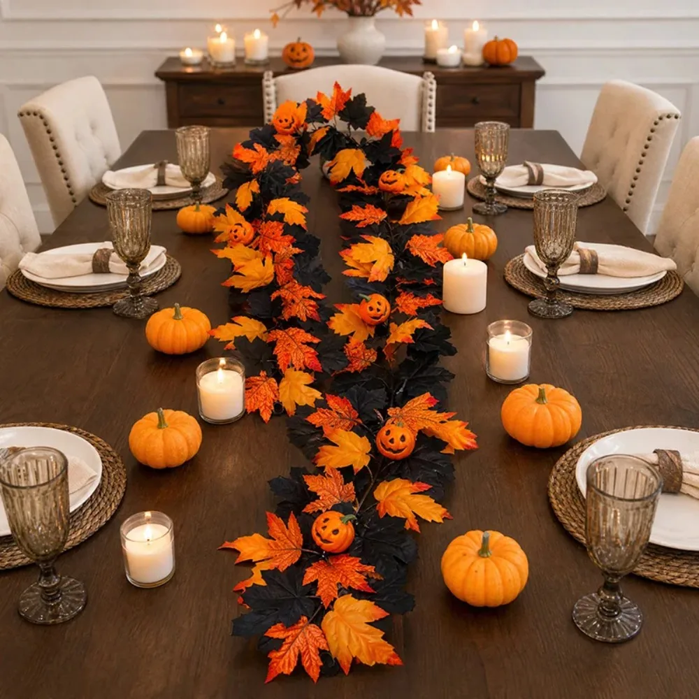 1Pcs Halloween Artificial Maple Leaf Garland 175cm Fall Autumn Fake Foliage Vine Hanging Ivy for Home Party Wall Fireplace Decor