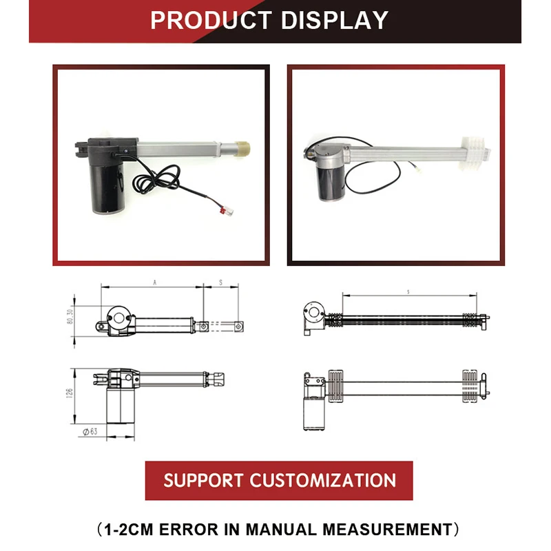 12v 24 volt High Power Load 1200n 100mm 600mm Stroke Customizable  Electric Linear Actuator 220v