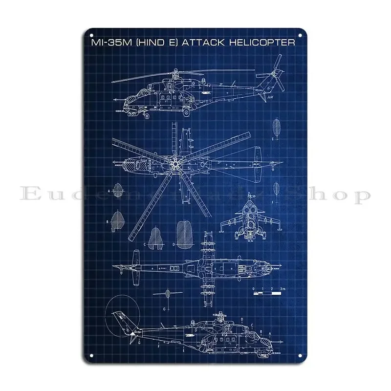 Mi 35m Hind E Soviet Attack Helicopter Metal Plaque Garage PaintingWall Mural Wall Mural Custom Tin Sign Poster