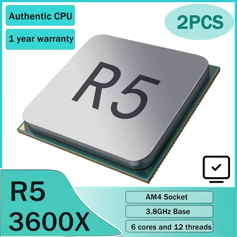 2PCS AMD R5 3600X 6-Core CPU – 3.8GHz, 4.4GHz Boost, 35MB Cache, AM4, High-Performance Gaming & Productivity​​