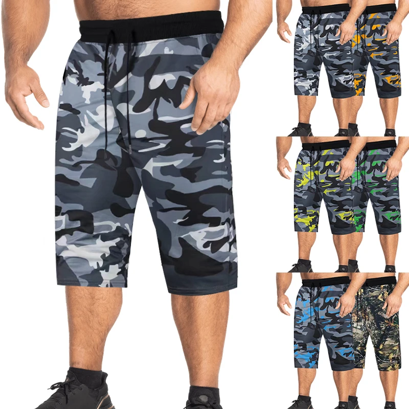 2024 Summer Amazon Men's Digital Print Camouflage Shorts Flexible Stretch seven point Athleisure shorts