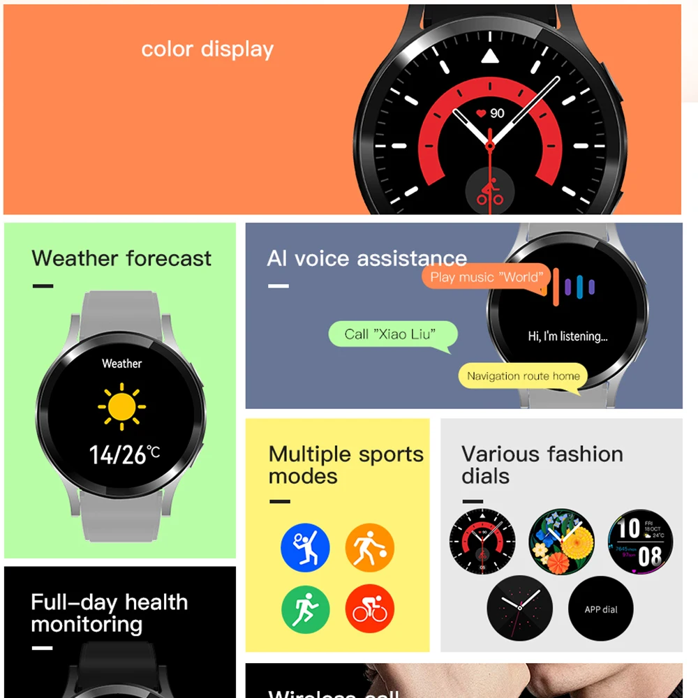 Fashion Business Watch 1.32” Screen 128*128 Men And Women Health Monitoring Notifications Bluetooth Call GTS Smart Watch