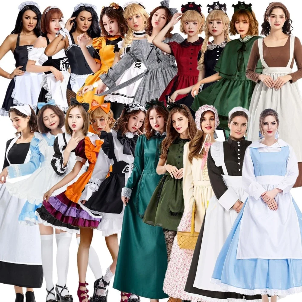 

loween Farm Girl Dr Maid Costume Stage Performance Lolita Cute School orm Fem Waitr Outfit Autumn Faion