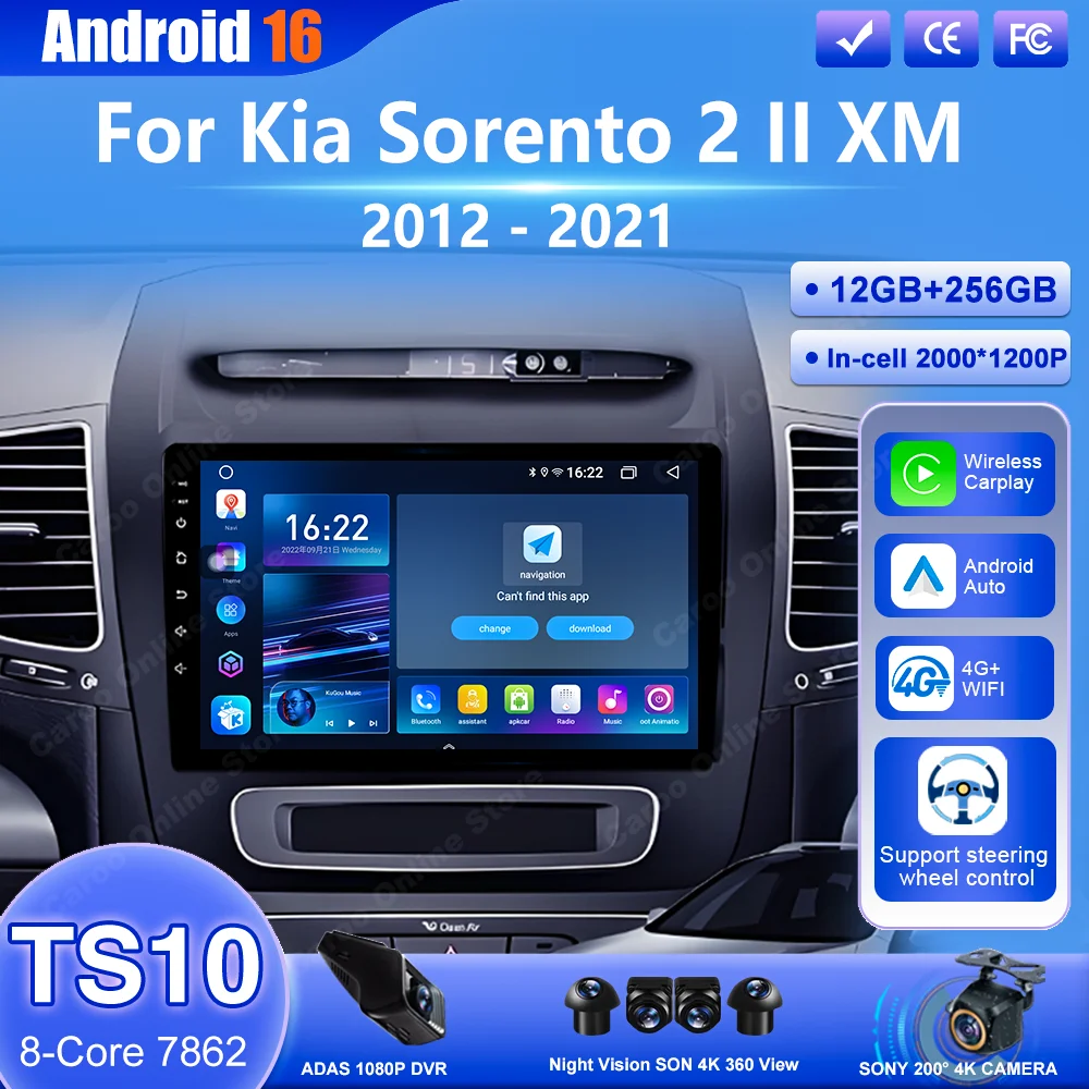 

Car Radio Android 16 For Kia Sorento 2 II XM 2012 - 2021 Multimedia Player Carplay Radio Auto GPS Navigation Bluetooth WIFI+4G