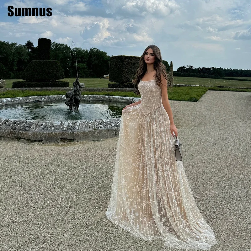 

Sumnus Sparkly A-Line Prom Dress Champagne Strapless Draped Maxi Two Pieces Evening Dress فساتين سهرة Customized