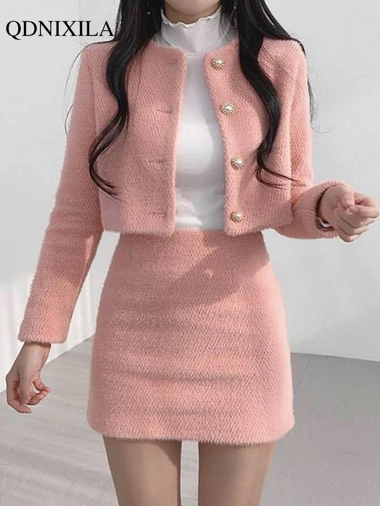 Neue In Frühling Sommer Koreanische Mode Süße frauen Anzüge mit Mini Rock Zwei-stück Set Frau Kleid Casual elegante Tweed Anzüge