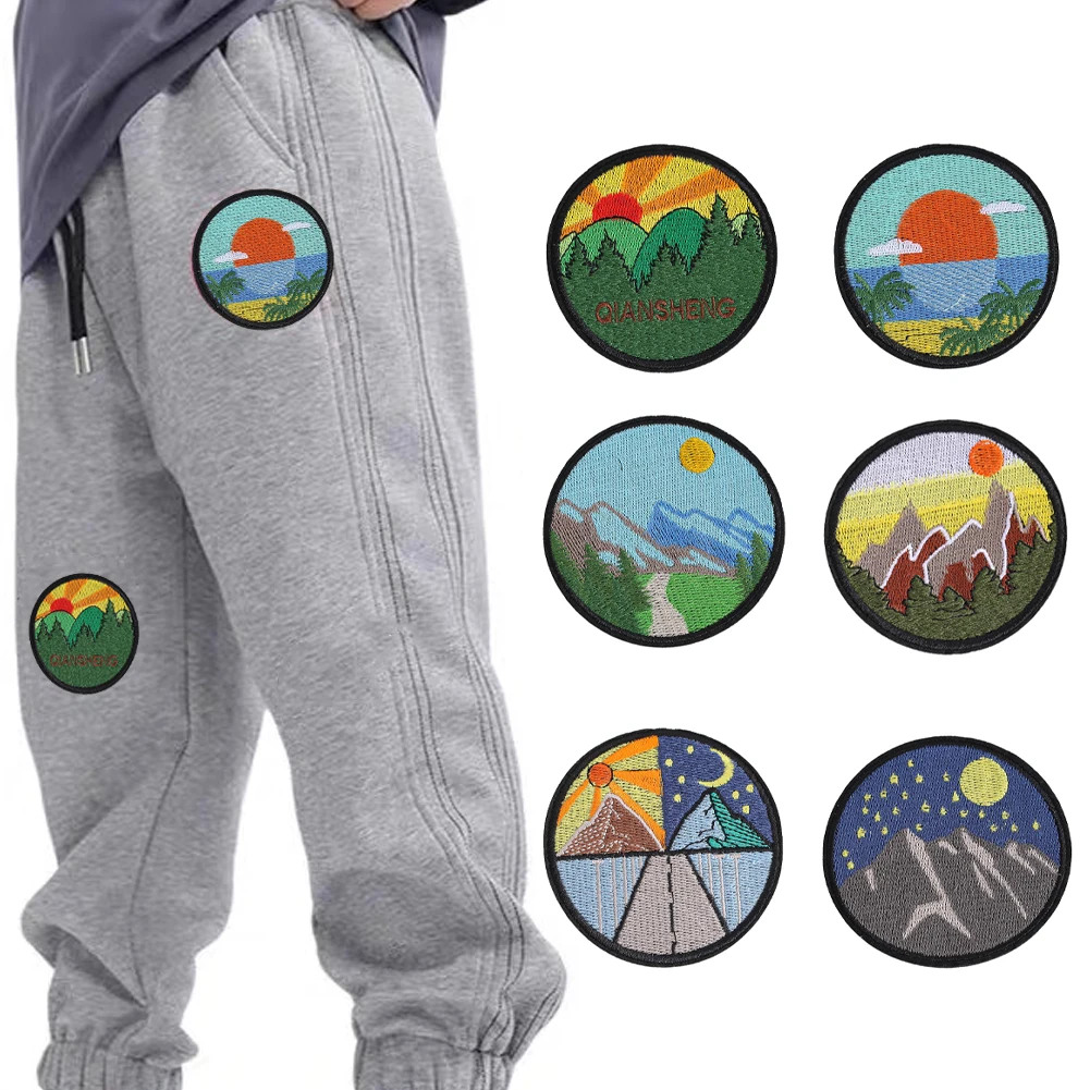 

6PCS Natural Landscape Design Applique Outdoor Landscape Embroidery Patch Set for Clothing Backpack DIY Accessories