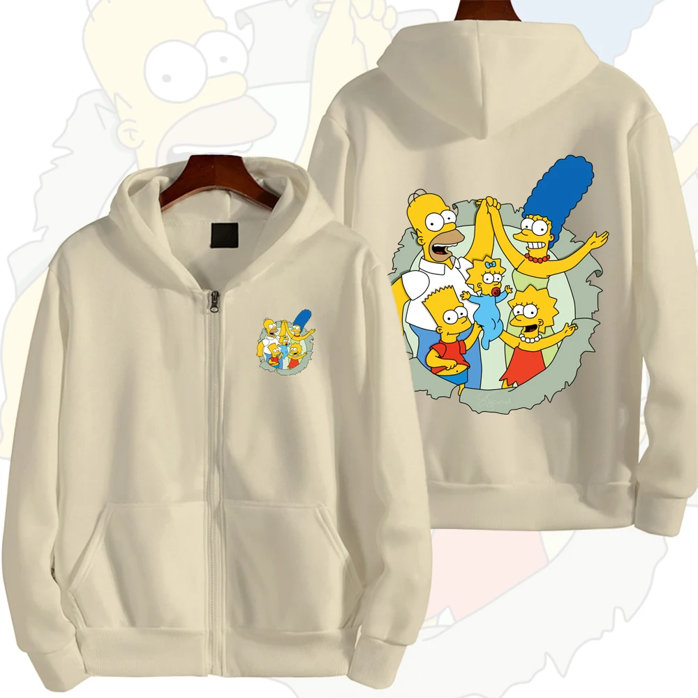 Moletom com Zíper The Simpsons para Homens, Moda Nova 2026, Blusa Feminina para Primavera e Outono, Casacos Fofos para Casais