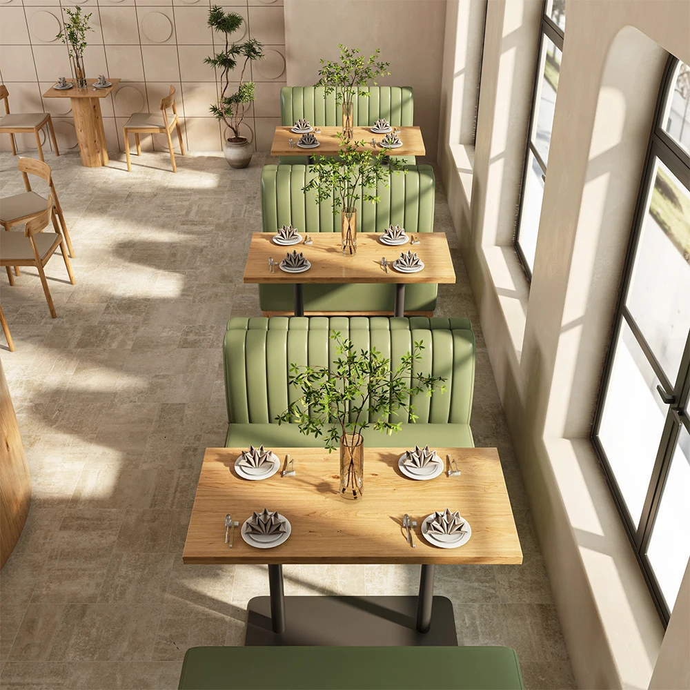 

Luxury Contemporary Commercial Chinese Custom Square Coffee Tea Shop Leather Restaurant Furniture Booth Seating Table Chair Set