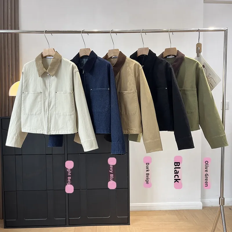 Casual Loose Short Jacket Women's Fashion Barn Style Zipper Closure Collared Jacket Versatile Cotton Blend Autumn Outerwear