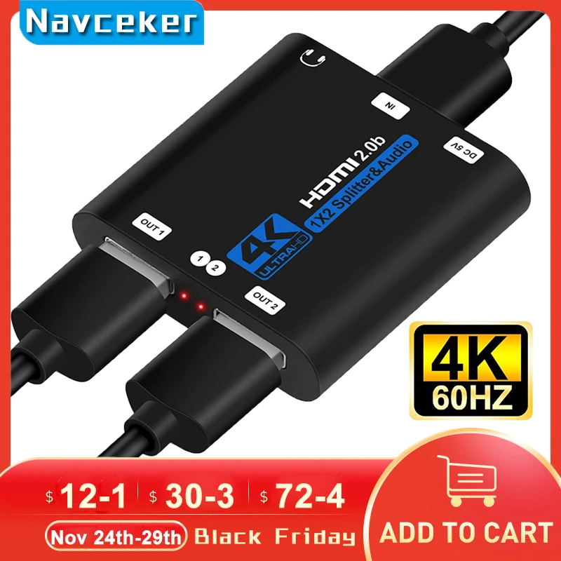 4K HDMI 2.0 Splitter 1x2 1 in 2 out HDR HDMI Amplifier Switch for PS4 Apple TV XBox PS5 - Best HDMI Splitter 2026