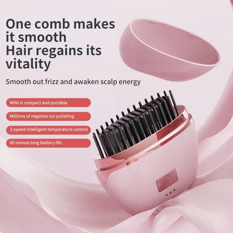 Wireless Rechargeable Travel-Friendly Portable Ionic Hair and Beard Straightener Brush,Mini Hair Styler,for Effortless Grooming