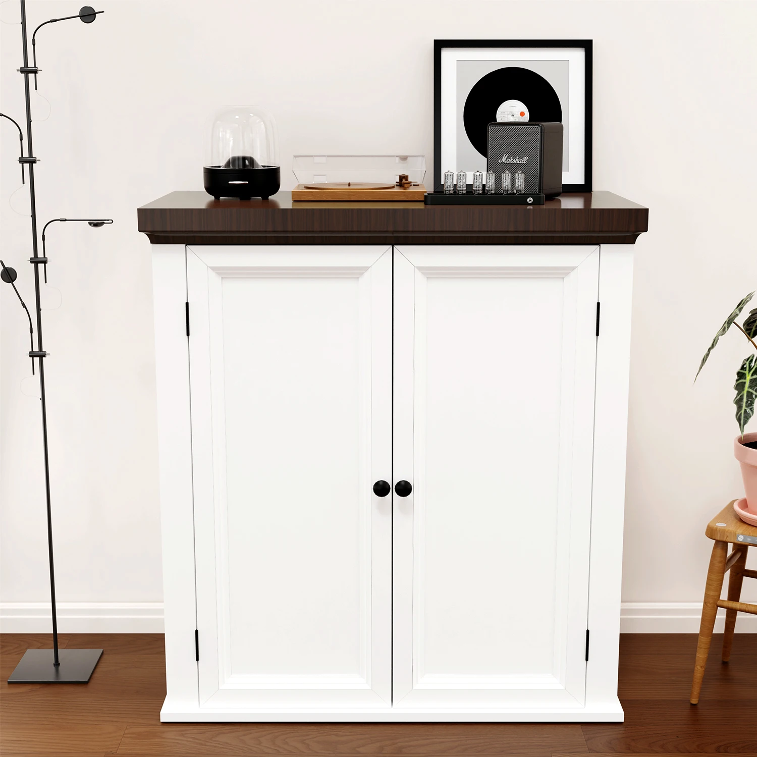 Wandmontierter Aufbewahrungsschrank/Küchenschrank/Badezimmerschrank, Doppeltüren mit verstellbaren Einlegeböden, 64,2*20*61,5cm, weiß.