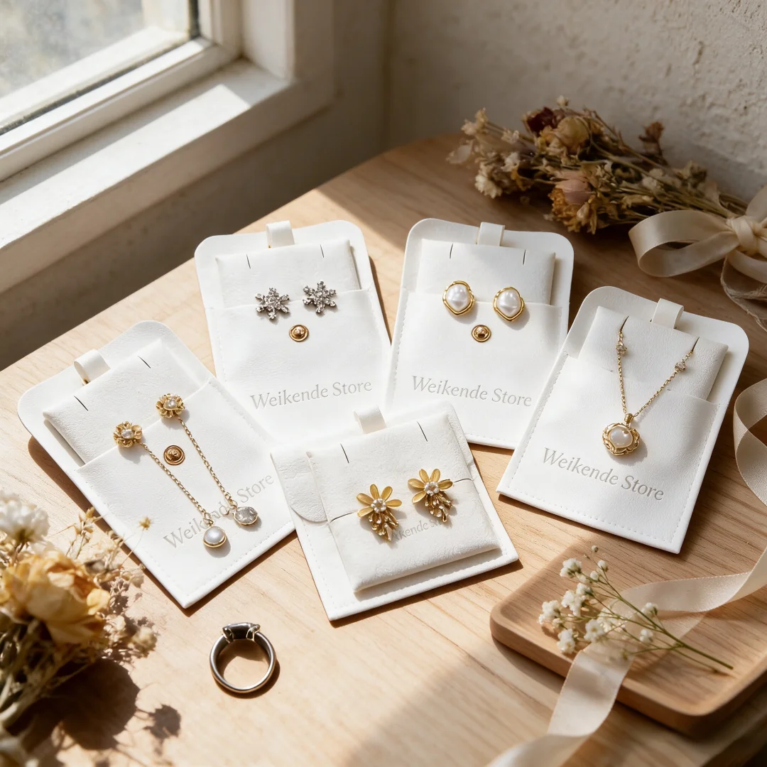 20/50/100Set Personalized Microfiber Snap Jewelry Pouches 8x8cm Gift Packaging Button Bags 6x6cm Insert Card for Jewelry Storage
