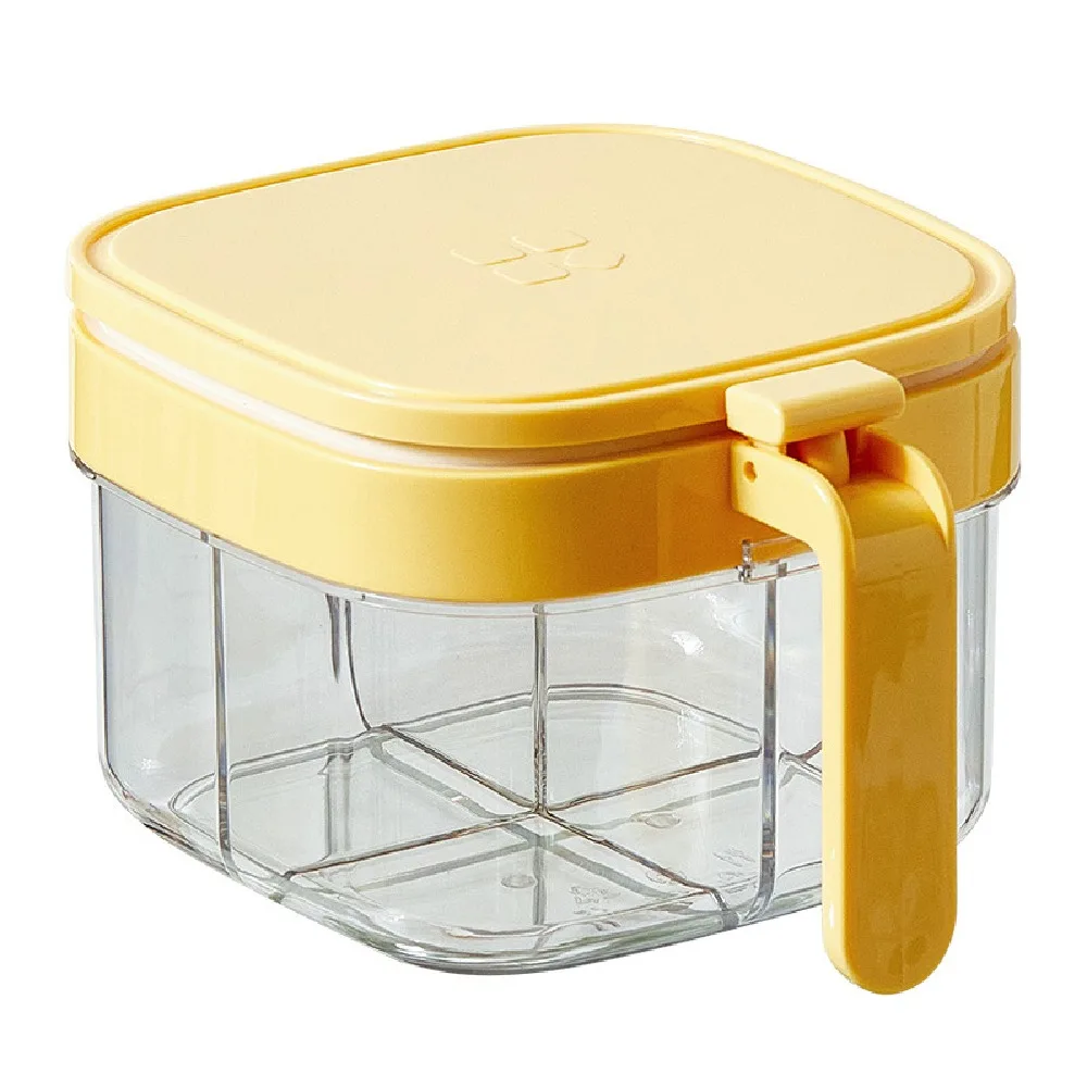 

Glass Sealed Seasoning Jar 4 Grids Push-type Condiment Storage Container Transparent Large Capacity Sugar and Salt Container