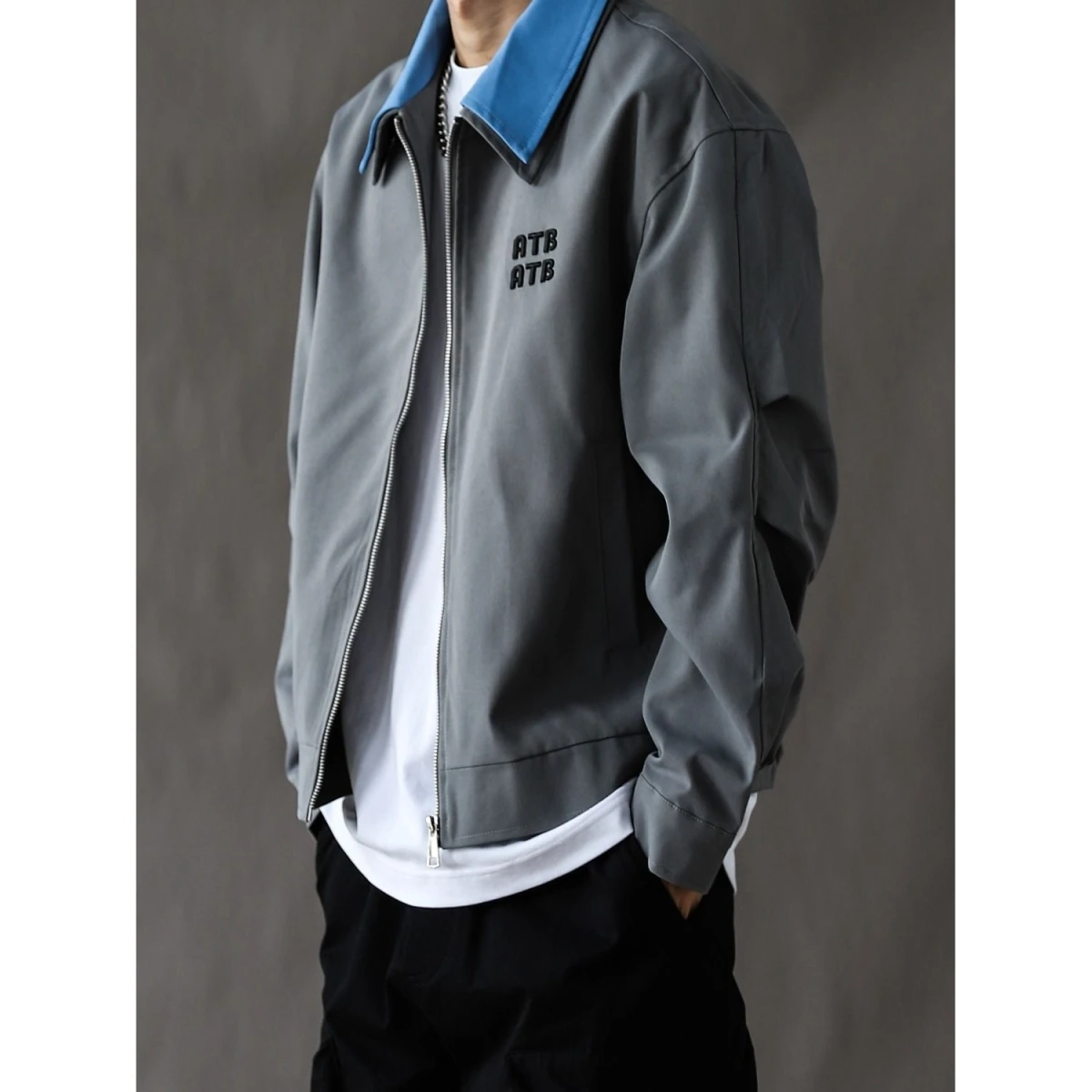 

Retro Waed Japanese Sle Men's Jaet Loose Casual Outerwear Spring Autumn ey Color Stand Fit Faion Brand New Model