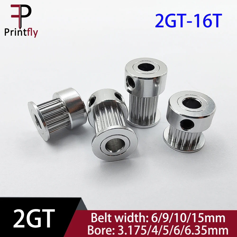 Printfly 2GT 16ฟัน GT2 Timing Pulley 2M กว้าง6/9/10/15มม.Bore 3.17/4/5/6/6 35มม.สำหรับ2GT สำหรับ Linear รอก