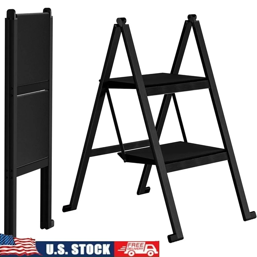 

Folding Step Ladder Aluminum Ultra Thin Lightweight Anti-Slip Step Stool with Wide Pedals Secure Stable Home Office Use