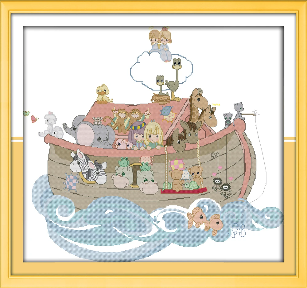 

Joy Sunday New Stamped Cross Stitch Ki,11CT/14CT/16CTDIY Easy Pattern Aida Fabric Embroidery Set-Noah's Ark