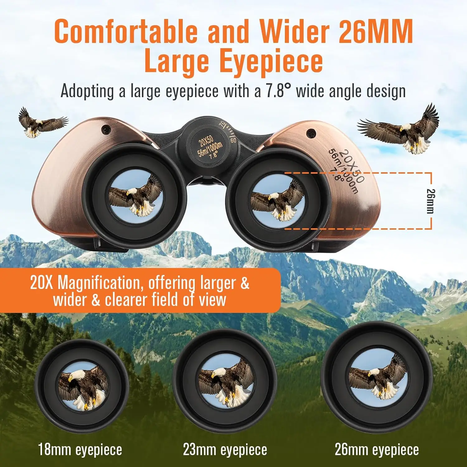 Binoculars 20x50 Brass Telescope Bak4 Prism IPX4 Waterproof FMC Coating Portable For Show Watching Bird Watching Concert Hunting